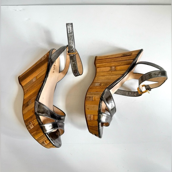 Metallic Silver PRADA Bamboo Wedge - Picture 3 of 10